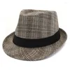 Bérets printemps d'été coton lin adulte rusteur avare jazz cap plaid british style hommes femmes fedora chapeau homburg fashion street hatberets