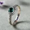Cluster Rings Real S925 Pure Silver Woman Ring Inlaid With Green Crystal Fashionable Baroque Style For WomanCluster