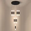 Dimmable LED Dining Room Pendant Lamp Black Aluminum Tube Cube parlor hanging Lamp Stair Case Chandelier