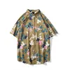 Camisas casuais masculinas de verão férias de praia de praia camisa de manga curta juvenil havaiana retro impressão floral solta top diariamente com p
