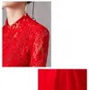 Andra bröllopsklänningar 2022 Vintage Red Chinese High Neck Half Sleeve Dress Lace Brodery Blomma upp Slim Princess Bridal klänning