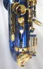 Suzuk Eb Altsaxophon Blue Gold Key Sax Drop E Key Saxofon Professionelles Musikinstrument mit Box-Zubehör