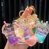 Keychains Starfish quicksand oil milk tea cup Acrylic liquid pendant drifting bottle schoolbag small gift key chains bulk