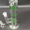 10 Inç Yeşil Üç Katmanlar Cam Su Borusu Bongs Filtre Nargile Beher Bong 14mm Kase