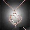 Pendant Necklaces Pretty Crystal Beautifly Necklace Rose Gold Color Love Wedding Jewelry Double Heart Drop Delivery 2021 Dhseller2010 Dhjh1