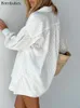 Bornladies 여름 흰색 우아한 자카드 패브릭 소프트 휴가 정장 여성 긴 소매 셔츠와 바지 2 조각 의상 220713