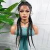 Sentetik 28 Inç Dantel Ön Saç Peruk Siyah Uzun Afrikalı Kadın Afro Frontal Cornrow Büküm Boks Örgülü Peruk