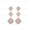 Marke Luxus 3 Blumen voller Diamant baumeln vierblättriges Kleeblatt Ohrring europäische klassische Mode Designer Ohrringe hochwertige Kristallohrringe für Frauen