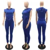 Kvinnors tvåbitar byxor Casaul Women Tracksuit Set Solid Color Streetwear Sleeveless Shirt och lång med Pocket Matching Outfitwomens