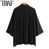 TRAF Dames Mode Oversized Button-Up Gezellige Blouses Vintage Drie Kwart Mouw Zijopeningen Vrouwelijke Shirts ChiCh Tops 220402