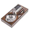 luxurious cigar ashtray portable foldable solid wood stainless steel cigar cutter hole opener bracket set travel