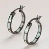 Hoop Huggie Boho Female Blue White Opal Earrings Yellow Gold Color Wedding For Women Vintage Bride Round Big EarringsHoop2783643