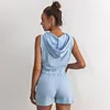 Women's Tracksuits Women Sweatshirts Set 2 Piece Sleeveless Hooded Crop Tops Pocket Shorts Sports Running Joggings Hoodies Casual Outfit Tra