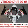 Kit de carrosserie pour HONDA VTR1000 RC51 SP1 SP2 RTV1000 2000-2006 Bodys 110No.21 VTR-1000 00 01 02 03 04 05 06 VTR 1000 2000 2001 2002 2003 2004 2005 2006 Carénage noir blanc