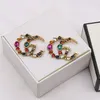 18K Gold Plated 925 Silver Luxury Brand Designers Double Letters Stud Geometric Famous Women Colorful Crystal Rhinestone Pearl Ear196x