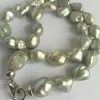 Véritable collier de perles baroque de mer gris naturel de 8 à 9 mm. 18 '' AAA