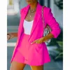 Office Women Two Piece Tracksuits Formal Suit Workwear Business Long Sleeve Blazer Coat and Shorts Matching Set Streetwear