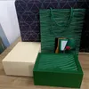 SW U1 2022 Rolex Luxury Green Boxes Mens för Original Yttre kvinnas klockor Boxar Män armbandsur Present Certificate Handväska Broschyr Tote Bag Designer Watch Box