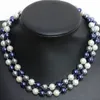 Hand knuten klassisk bröllop halsband 10mm grå blå vit skal pärla mode smycken 32 tum
