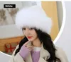 Real Fox Fur Hat Women Winter Warm Wool Beanie Cap Pink Black Grey White