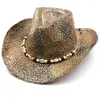 Шляпа Шляпа Lummerwomen Mannen Stround Hollow Western Cowboy Hoed Met Punk Brandsombrero Hombre Strand Cowgirl Jazz Zonnehoed Size 56-58 см.