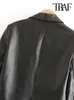 TRAF Women Fashion Pu Faux Leather Lould Blazer Coat Britage Long Sleeve Back Vents Female Ofterear Tops 220812