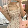 Summer Elegant Floral Dres Lace Up Backless Sexy Mini Dress French Retro High Waist Chic Party Sweet Dress 220518