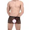 Caleçon homme Sexy Ultra-mince sous-vêtement respirant Transparent Tulle Gay hommes lisse slips hommes Boxer ShortsSous-pantalon