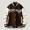 Streetwear Men's Baseball Jacket Letter Print Patchwork Pu Leather Sleeves Hip Hop Fashion Casual Bomber Varsity Jackets unisex T220728