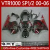 Honda VTR1000 RTV1000 için Bodys Kiti RC51 2000-2006 Üstyapı 123N015 SP1 SP2 VTR 1000 00 01 02 03 04 05 06 VTR-1000 2000 2001 2002 2003 2004 2005 2006 KIRMIZI FLAMES