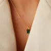 Chokers retro cuadrado cuatro puntas collar de circón verde collar para mujeres titanium acero chicas compromiso de boda joyería
