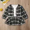 Vêtements ensembles 1-6T enfant en bas âge enfant bébé fille vêtements à carreaux ensemble à manches longues tricoté manteau robe élégante mignonne streetwear fête chaude tenue formelleclo