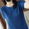 Plaid stickad t-shirt kvinnor kort ärm o-hals ee koreanska mode kvinnors kläder s sommar ops camisetas mujer w220409