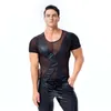 t shirt faux leather sleeves