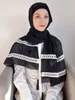 2022 Muzułmański Szyfonowy Tassel Hidżab Szale z Białym Koronką Szalik Kobiety Solidna Kolor Głowy Okładki Kobiety Hidżabów Szaliki Panie