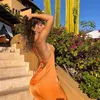 Dos nu Maxi robe Sexy Orange Spaghetti sangle mince pour les femmes longue Club fête plage été bleu tenues 220630