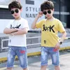Clothing Sets Boys Summer Sport Suits Big Alphabet Kids Track Black Gray Color 4-12 14 Ages Girls Clothes 10 12 YearClothing