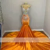 Abiti da ballo a sirena sexy arancione di lusso per ragazze nere Abito da sera con perline Abito da sera Robe De Bal Aso Ebi Cerniera posteriore personalizzata