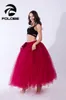 스커트 수제 재고 와인 레드 Pleated Maxi Tulle Womens 우아한 빅 스윙 롱 하이 웨이스트 성인 투투 스커트 스커트 스커트