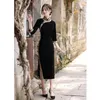 Etniska kläder sammet cheongsam 2022 Autumn Young Retro Chinese Style Black Improved Qipao Elegant Daily Dressethnic