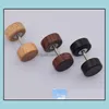 Other Festive Party Supplies Home Garden 8Mm Fashion Natural Wooden Stainlee Steel Ear Studs Earings For Women Men Wood Black Brown Barbel