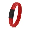Charm Bracelets Men's Leather Bracelet Red Stainless Stain Magnetic Clasp Fashion Bangles 18.5/22/20.5cm Raym22