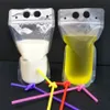 Plastic Drink Pouch Water Bottles Bags with Straws Zipper Disposable Drinking Container Party Tableware