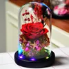 Glow Rose Eternal Flower Rose в свадебном украшении цветы в стеклянной крышке для Дня Святого Валентина Рождественский день рождения 201203