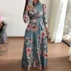 Plus Size Autumn and Winter Women's Style Dress Print Street Långärmad höghalsning slips Long Casual 220510