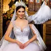 Sexy élégante robe de mariée arabe 2022 nouveau col transparent Sequin dentelle Appliques robe de bal Tulle robes de mariée avec Train