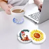 6.5cm Sublimation Ceramic Car Coaster Cups Mat Pad Thermal Bumpers Blank White Heat Transfer absorb Water Cup Coasters With Finger Notch Easy Removal Holder