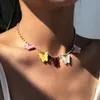 Vintage parel kralen kleurrijke vlinder tennis ketting ketting choker voor vrouwen mode y2k esthetische sieraden accessoires moeder geschenken verjaardag voor dames