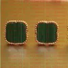 Moda Vintage 4/cuatro hojas trébol encanto Stud pendientes espalda nácar plata 18K chapado en oro ágata para mujeres niñas San Valentín 1