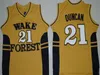 Uomo Retro Wake Forest Tim 21 Duncan College Maglie da basket Nero Bianco Giallo cucita David 50 Robinson Maglia vintage Rosa Rosso Verde